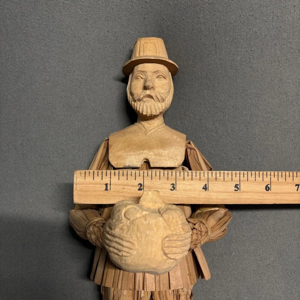 Handcrafted Man Woman Turkey Figurines‎ Thanksgiving Decor Straw Wood Corn Husks
